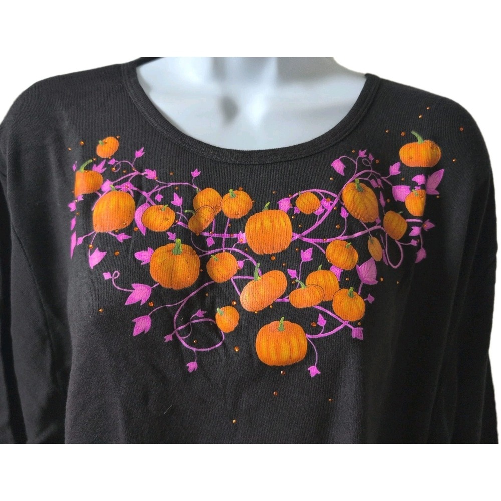 Morning Sun Women's Pumpkin Patch 100% Cotton 3/4 Sleeve Top Size L - New - Picture 2 of 6